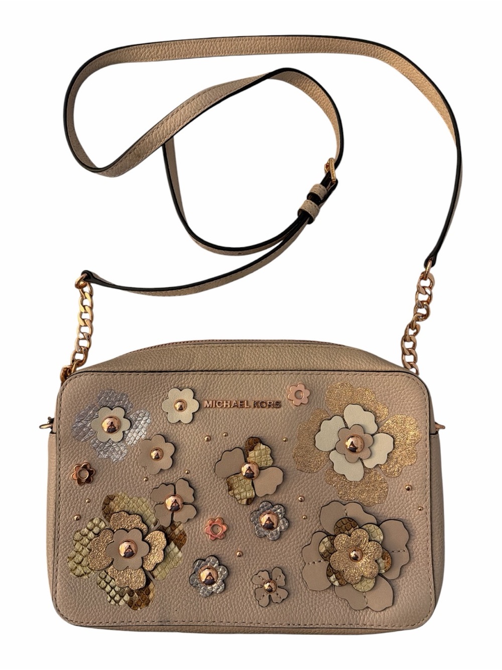 Michael Kors Pink Jet Set Floral Embellished Crossbody Purse